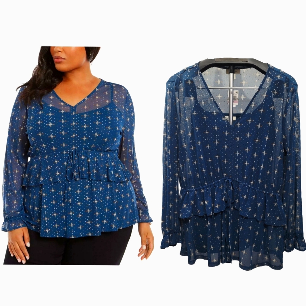 Style & Co. Teal Printed Ruffle Top